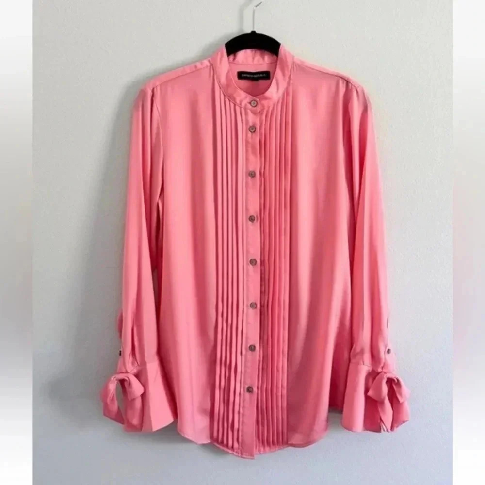 Banana Republic Y2K Pink Long Sleeve Button Down Blouse Bow Sleeves Size XS